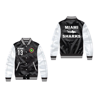 Willie Beamen 13 Miami Sharks Black/ White Varsity Letterman Satin Bomber Jacket