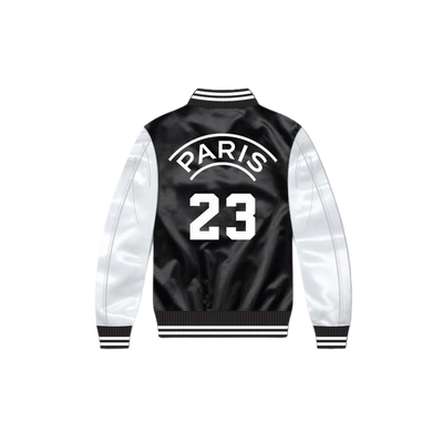 Michael Jordan 23 Paris Saint-Germain F.C. Black/ White Varsity Letterman Satin Bomber Jacket