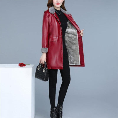 Chaqueta de cuero de imitación para mujer, Chaqueta larga de piel sintética, holgada, de terciopelo, 5XL XL talla grande, para otoño e invierno, 2019