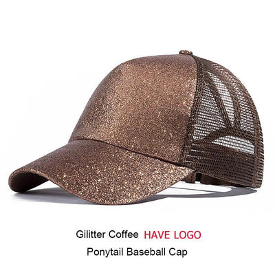 GROUP JUMP Glitter Ponytail Baseball Cap Women Snapback Caps Women's Cap Female Sequins Shine Summer Hats Mesh Trucker Dad Hat