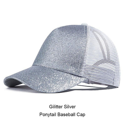 GROUP JUMP Glitter Ponytail Baseball Cap Women Snapback Caps Women's Cap Female Sequins Shine Summer Hats Mesh Trucker Dad Hat
