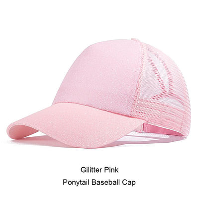 GROUP JUMP Glitter Ponytail Baseball Cap Women Snapback Caps Women's Cap Female Sequins Shine Summer Hats Mesh Trucker Dad Hat
