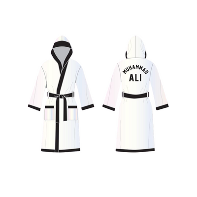 White and Black Satin Full Boxing Robe with Hood