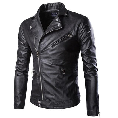 Nueva chaqueta de cuero con cremallera de personalidad para hombre de cuero de PU de motocicleta, chaqueta de ciclismo juvenil de moda chaqueta de color sólido de tamaño grande para hombre