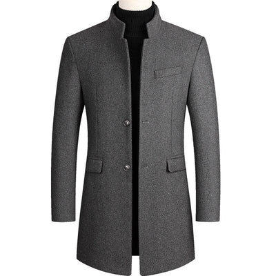 Thoshine-abrigos gruesos de lana para hombre, chaqueta ajustada con botones de cuello, abrigo de mezcla de lana, Invierno 30%