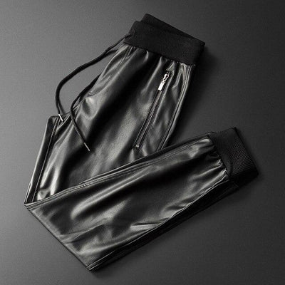 Thoshine-pantalones de cuero para hombre, pantalón de alta calidad, con cintura elástica, con bolsillo para motocicleta, de piel sintética, harén