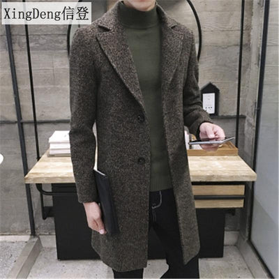 XingDeng-gabardina de lana gruesa para hombre, abrigo cálido a la moda, largo informal, con cuello de solapa, abrigo de talla grande 5XL