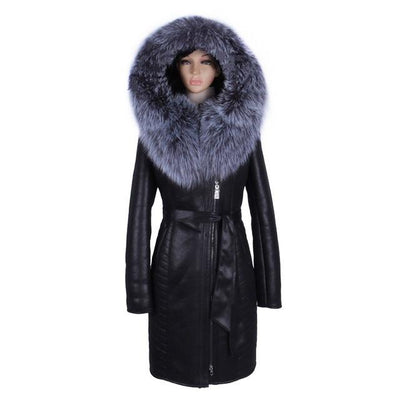 Winter Fashion Womens Real Fur Collar Jacket Long Sleeve Zipper Female Coat Chaquetas De Cuero Mujer Motorcycle Biker Plus Size