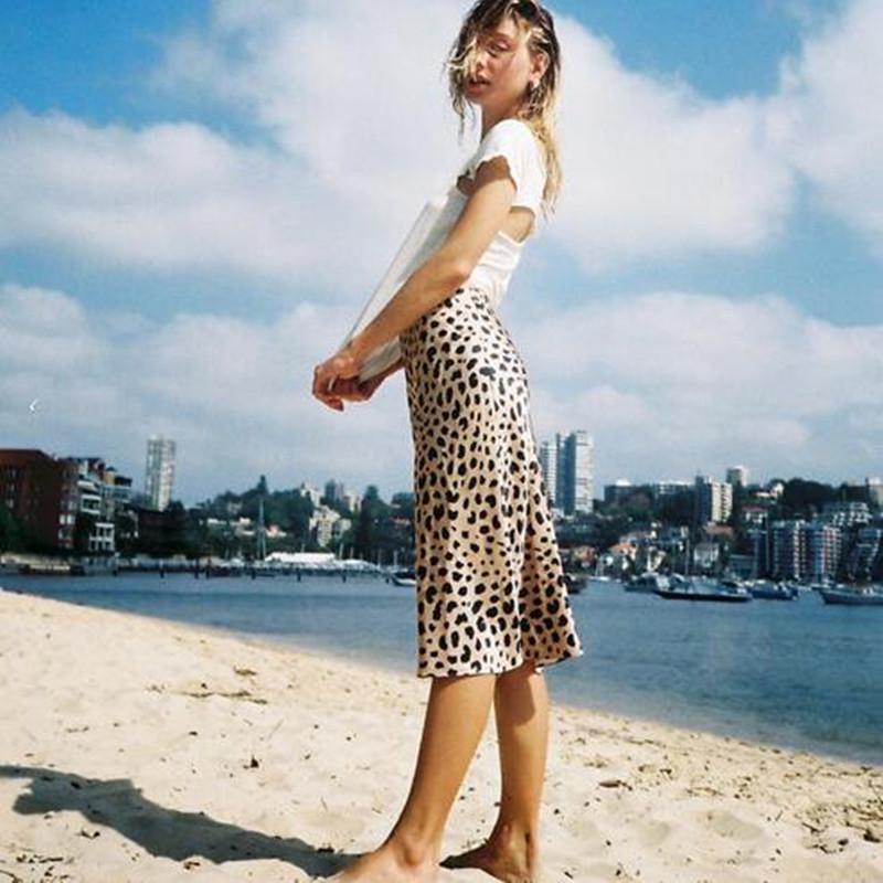 100% Silk satin the naomi - wild things leopard elastic high waist women wild side easy 90's slip skirt