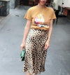 2018 Fashion Woman 100% Silk Satin The naomi - Wild Things Leopard Print high waisted Wild Side Easy 90's Slip skirt 3/4 length