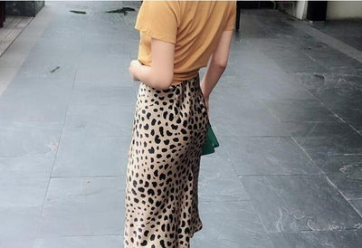 women vintage leopard naomi wild things mermaid high waist silk satin midi skirt