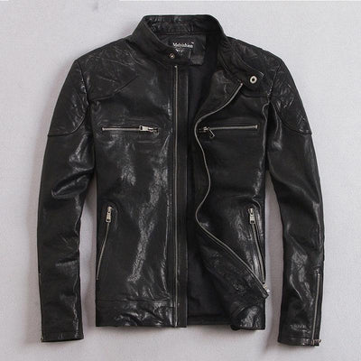 YOLANFAIRY 100% Natural Goat Skin Leather Jacket Men Spring Autumn Short Slim Motocycle Bomber Jackets casacas de cuero MF032