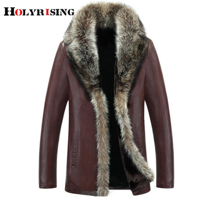 Holyrising 5XL Size Winter Thicken Faux Leather Casual Men's Jackets Fur Coat chaqueta cuero hombre jaqueta couro masculi 18524