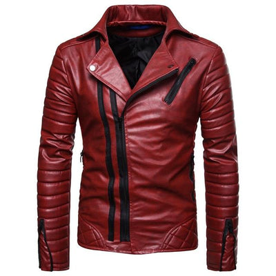 Motorcycle Leather Jackets Men Winter Faux Leather Zipper Chaqueta Cuero Hombre Men Red Windproof Jackets Causal Business Coats